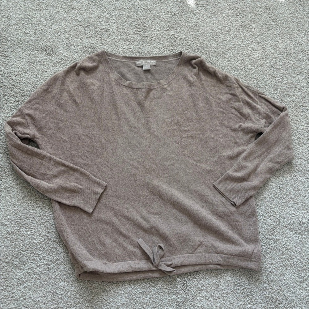 Barefoot Dreams CozyChic Ultra Lite Pullover Sweater Tan Drawstring Crewneck